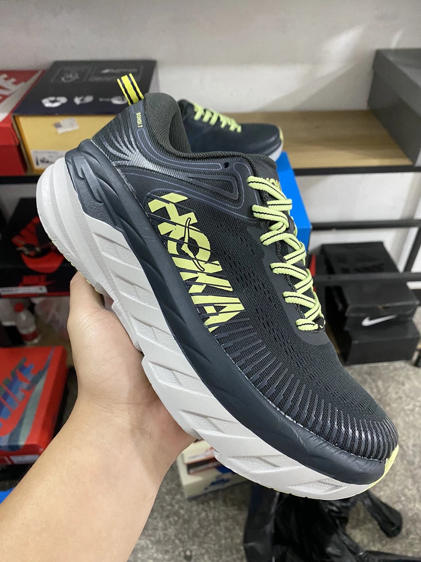 HOKA White Black Pale Yellow