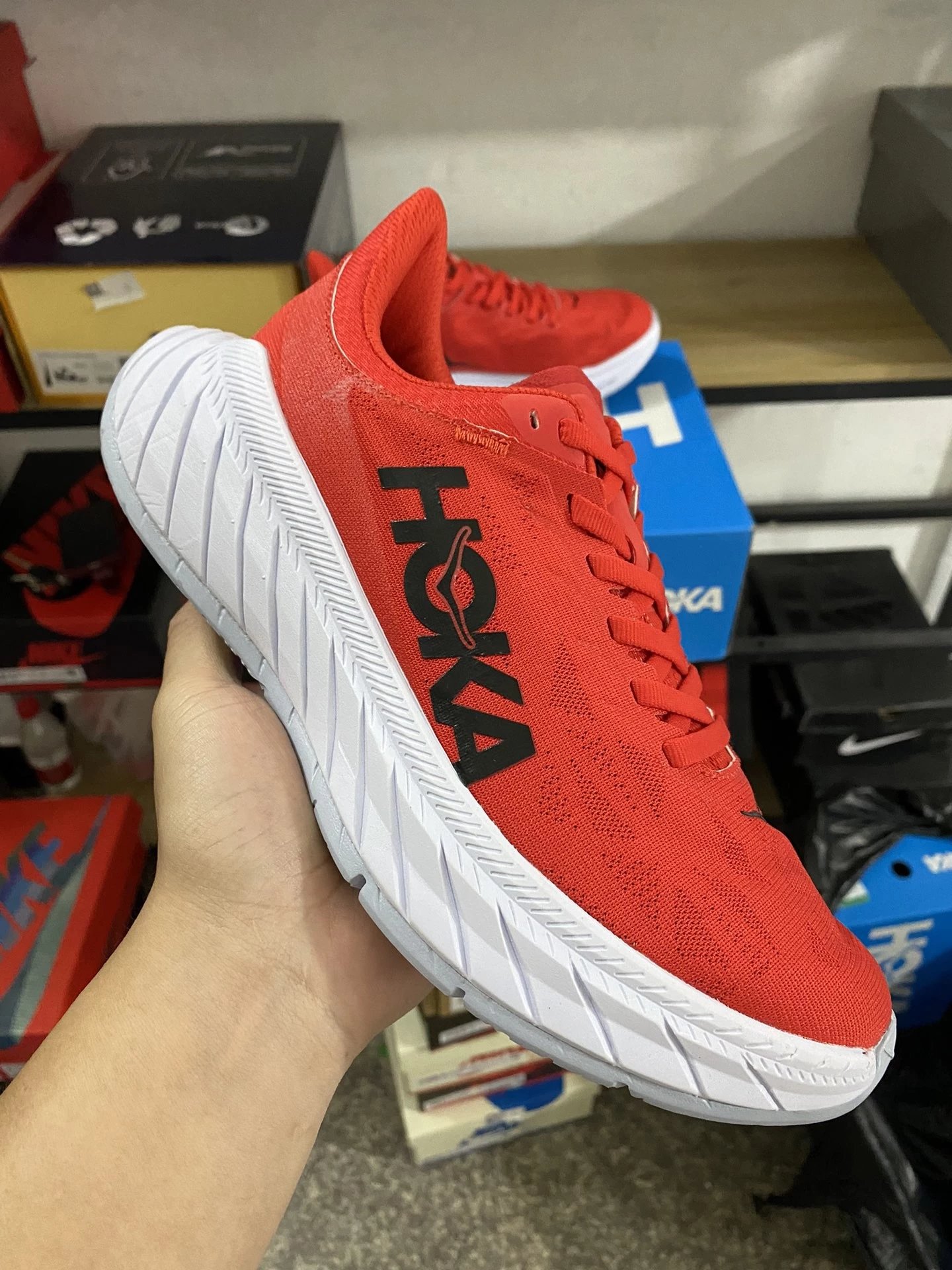 HOKA White Red