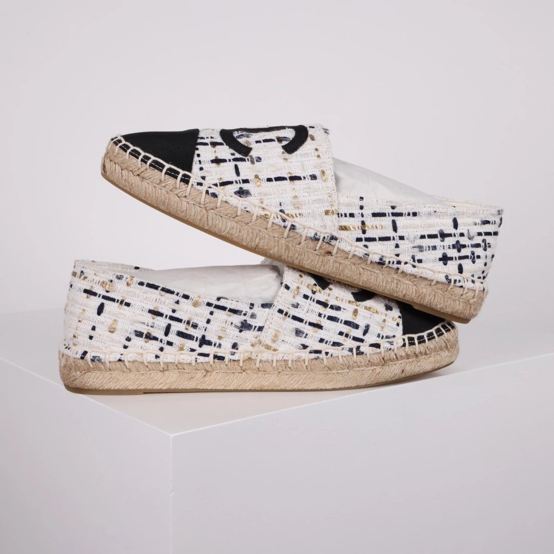 Chanel Casual Shoes Espadrille Slip-On — Black and white stripes