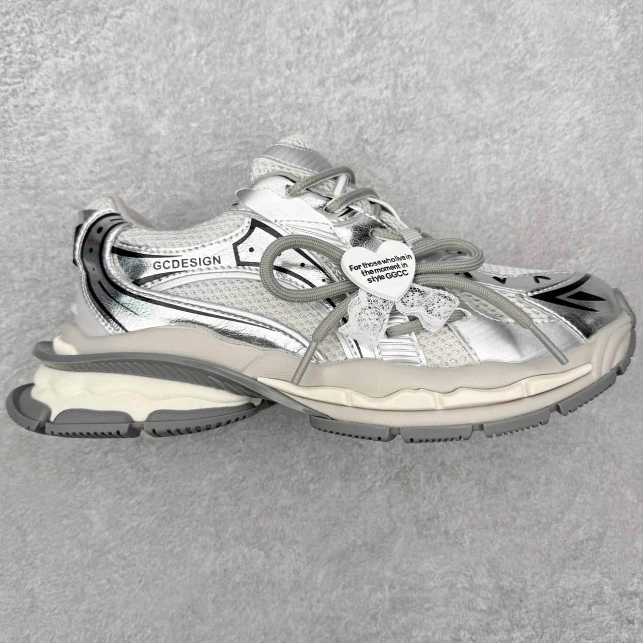 Unbranded Sneakers Mesh chunky with segmented platform sole — Silver Butterfly Strap