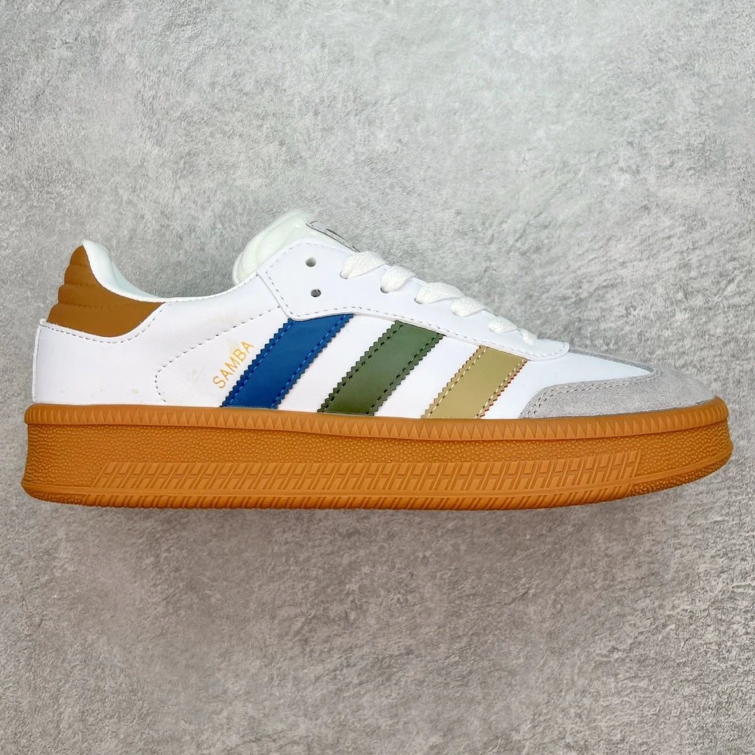 Unbranded Sneakers Samba platform with three-stripe side panels — white green blue brown