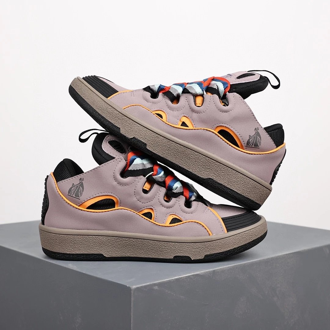 Lanvin Sneakers Low-top with wavy paneling and patterned laces — Brown powder