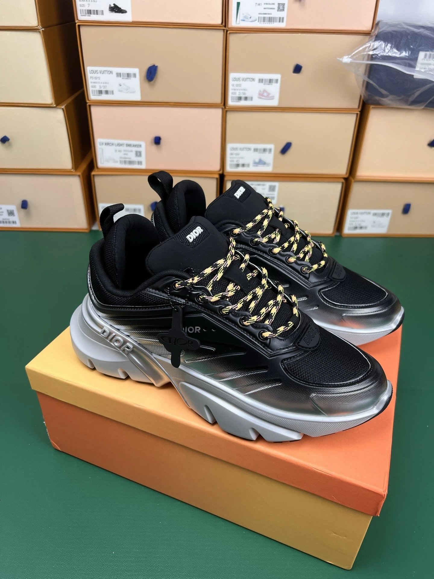 Dior Sneakers Chunky Metallic-Effect Lace-Up — Black