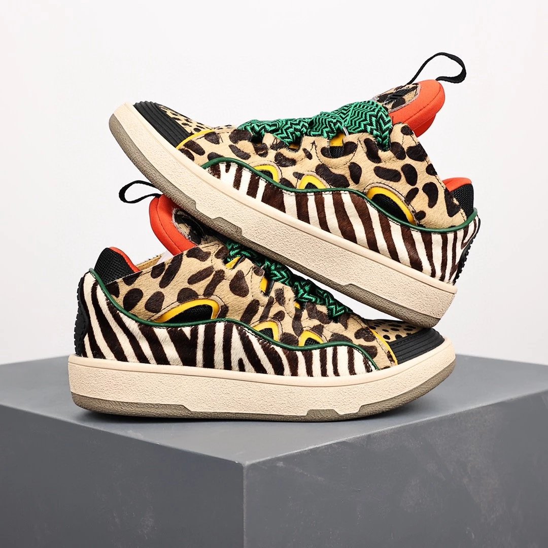 Lanvin Sneakers Low-top with wavy paneling and patterned laces — Leopard print