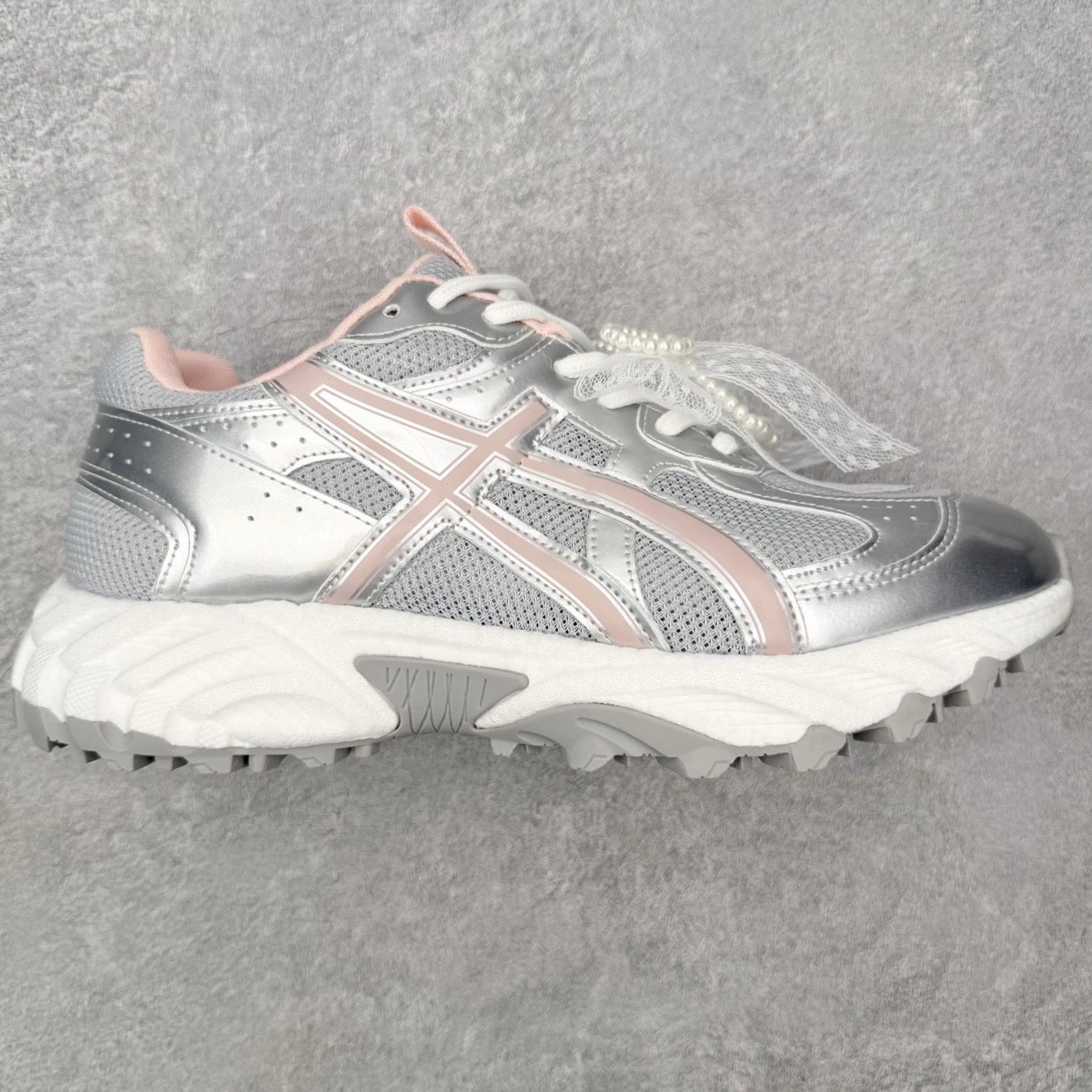 Unbranded Sneakers Mesh chunky with segmented platform sole — silver powder silk