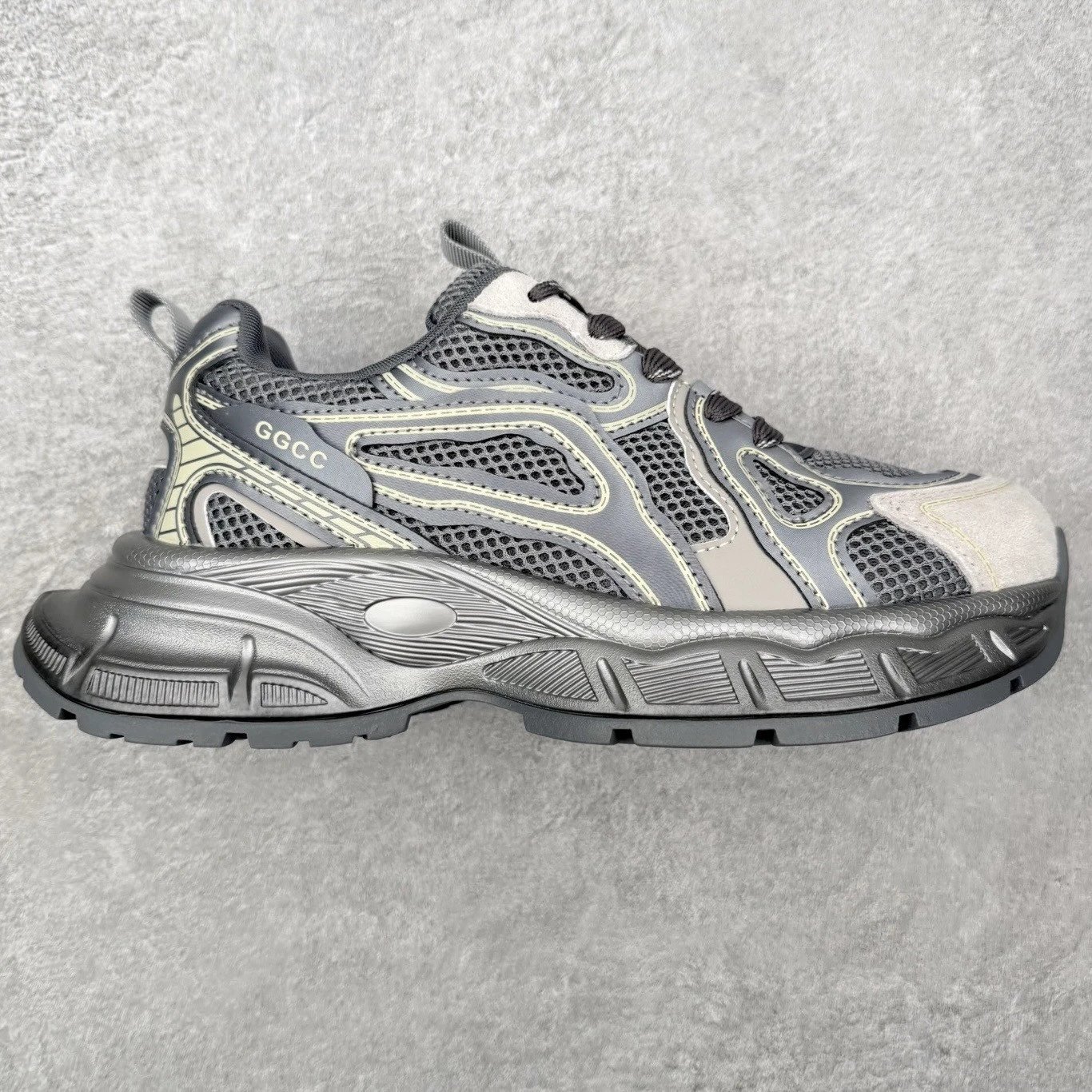 Unbranded Sneakers Mesh chunky with segmented platform sole — Silver black