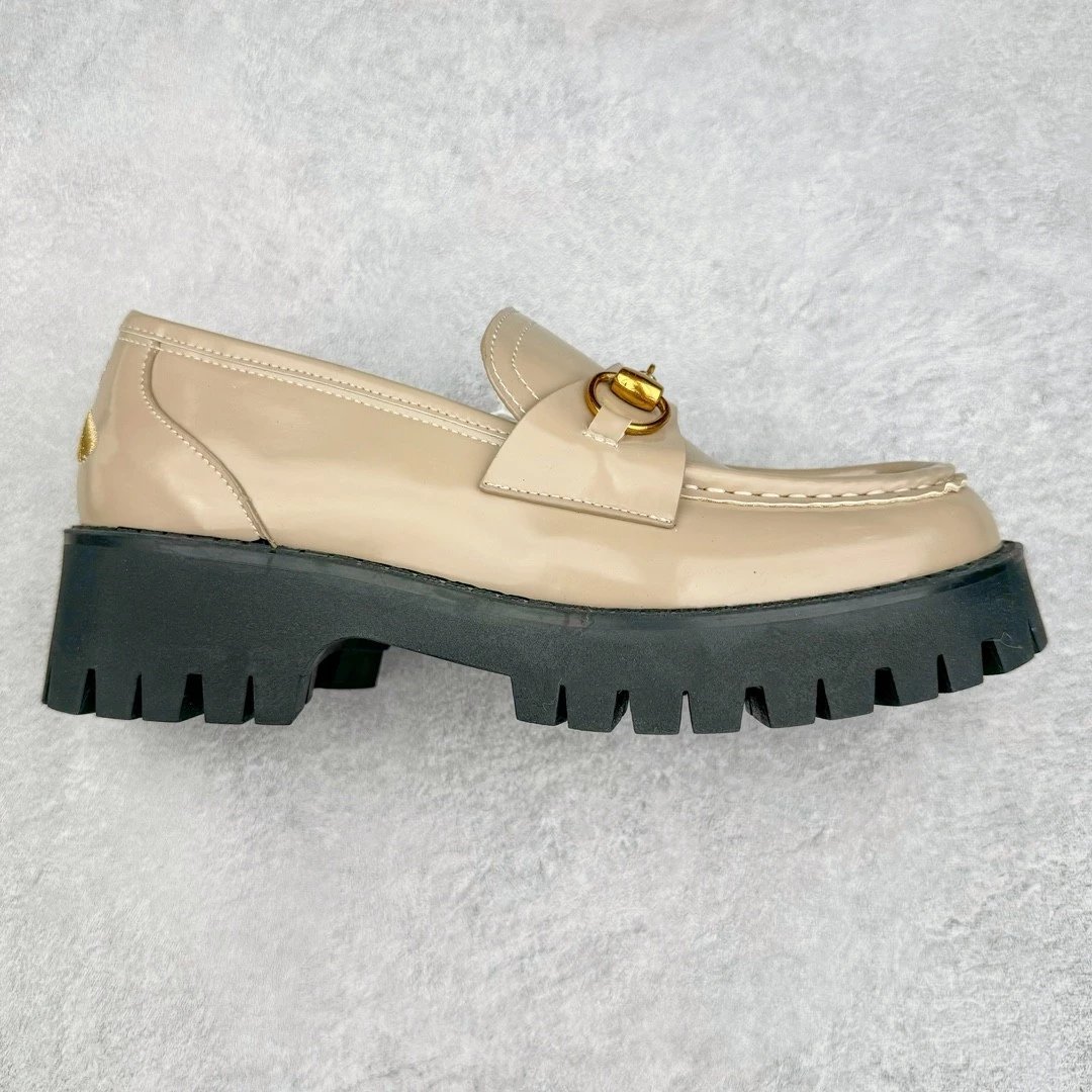 Gucci Leather Shoes Horsebit platform loafers with lug soles — Apricot leather