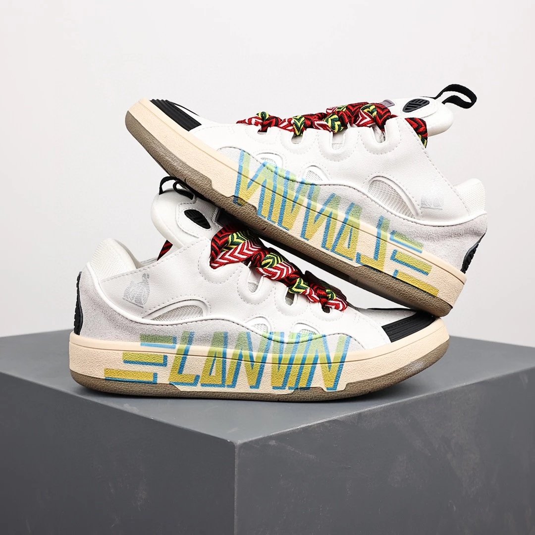 Lanvin Sneakers Low-top with wavy paneling and patterned laces — white