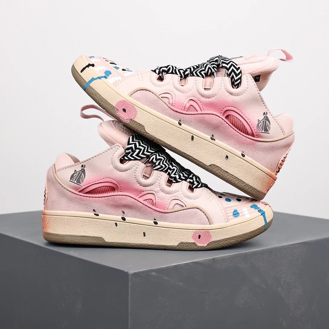 Lanvin Sneakers Low-top with wavy paneling and patterned laces — Pink