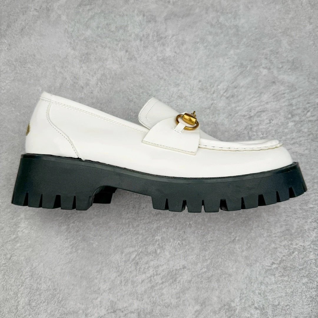 Gucci Leather Shoes Horsebit platform loafers with lug soles — white leather