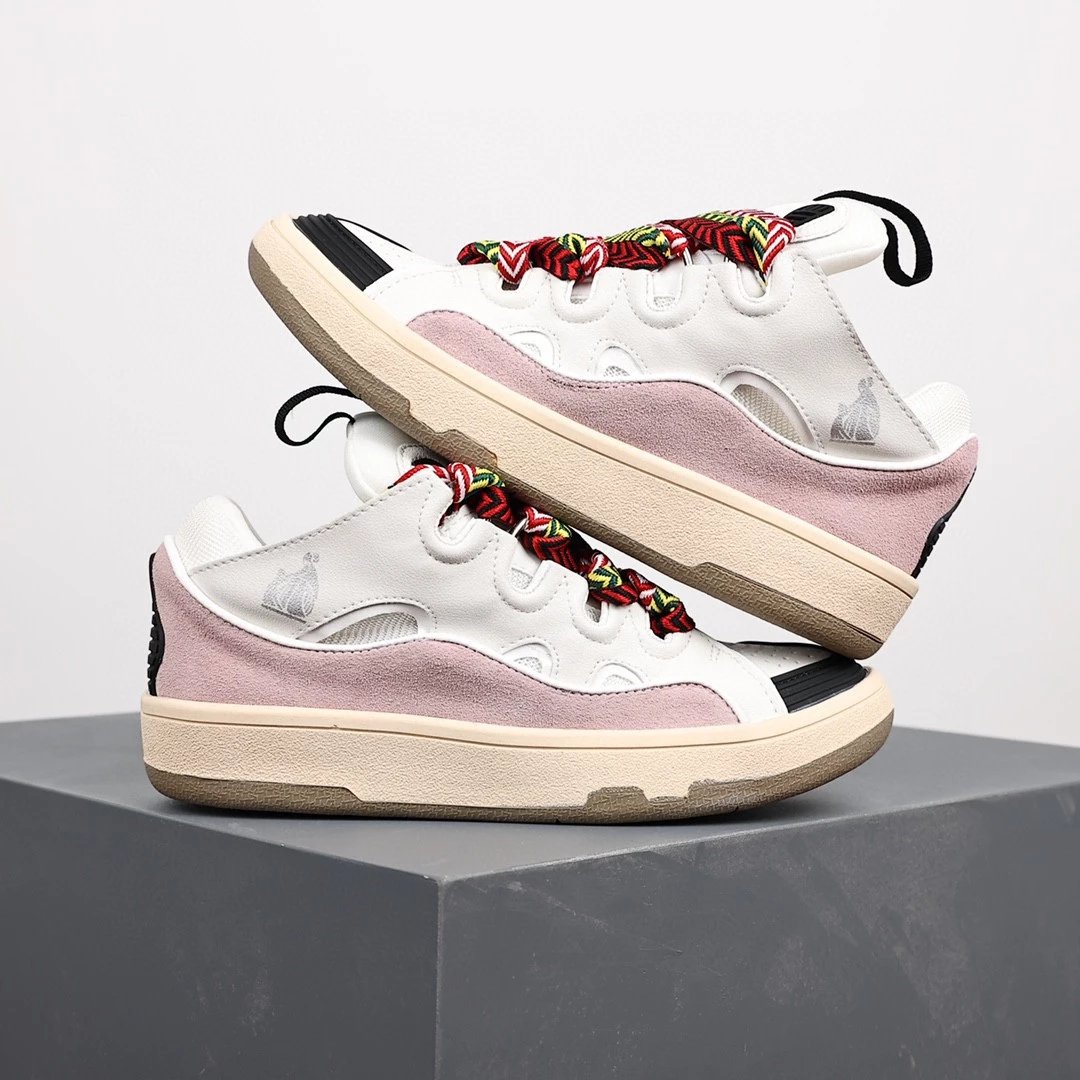 Lanvin Sneakers Low-top with wavy paneling and patterned laces — White powder