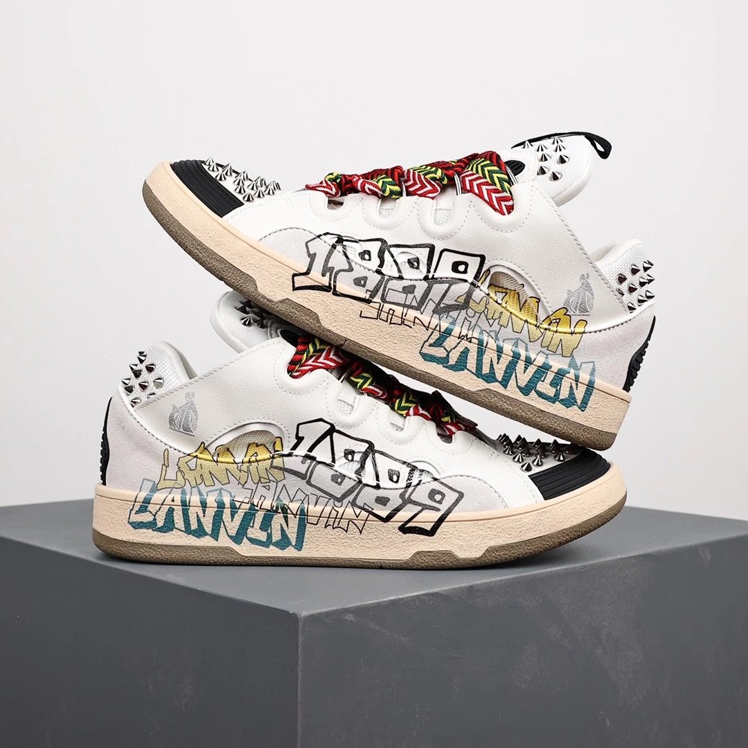 Lanvin Sneakers Low-top with wavy paneling and patterned laces — Graffiti White
