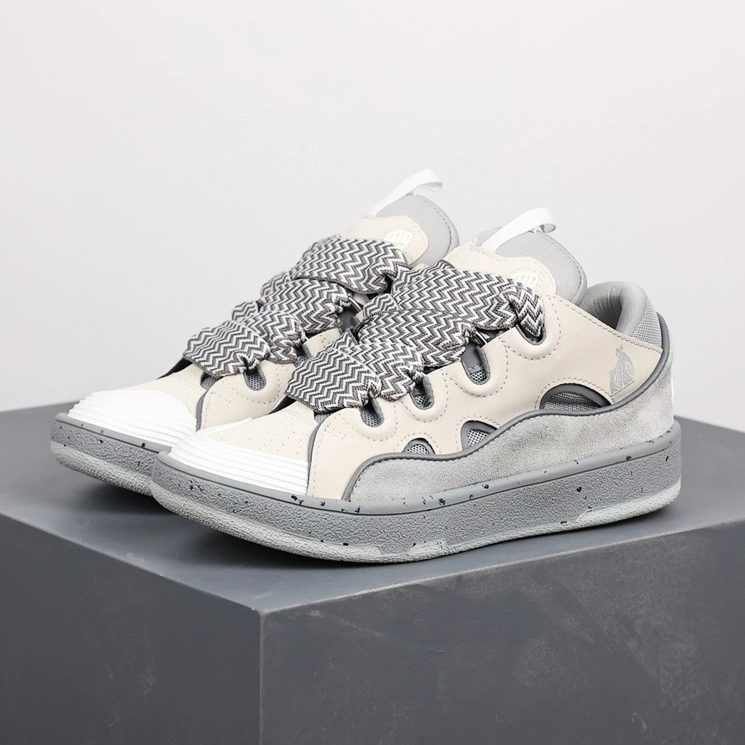 Lanvin Sneakers Low-top with wavy paneling and patterned laces — gray