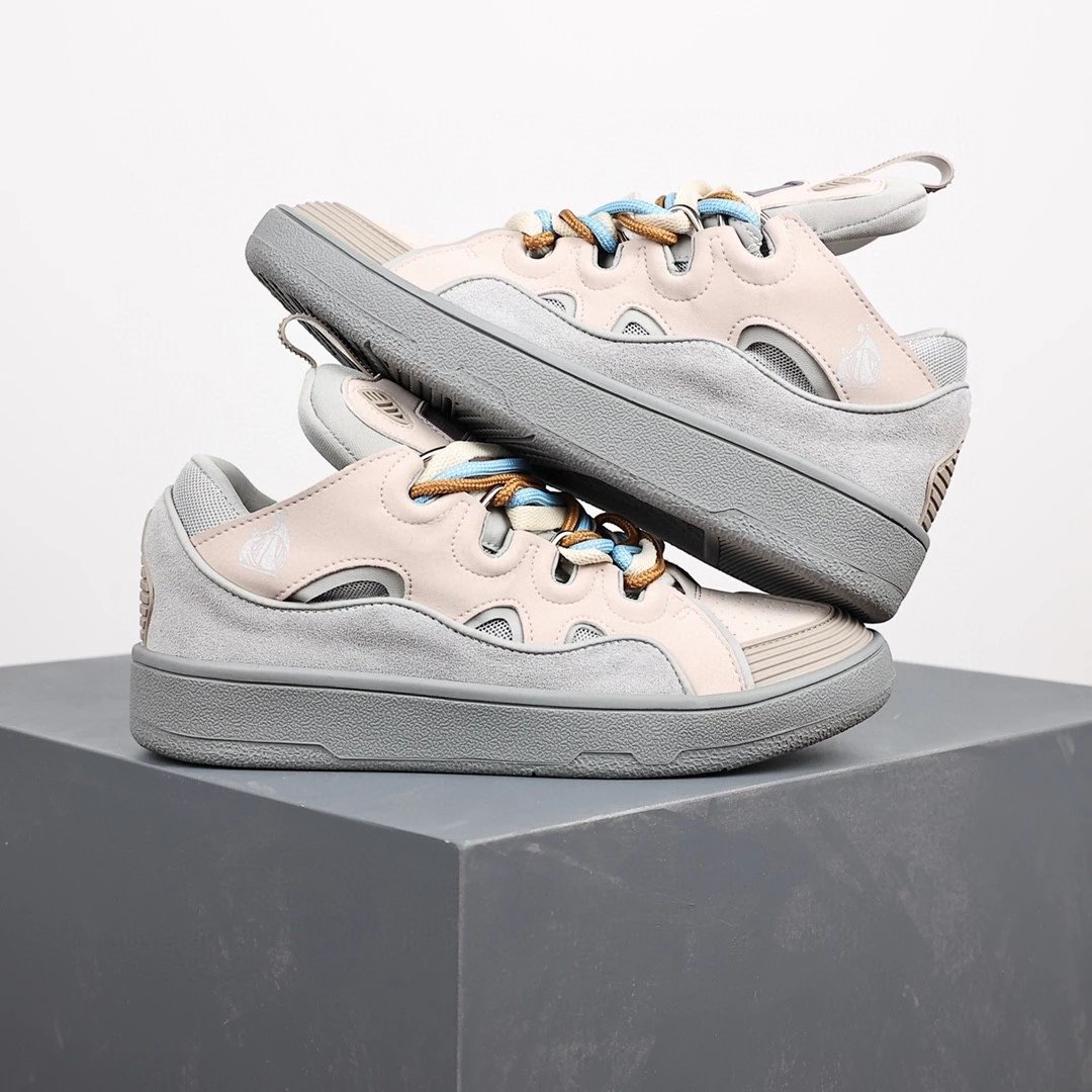 Lanvin Sneakers Low-top with wavy paneling and patterned laces — Gray pink