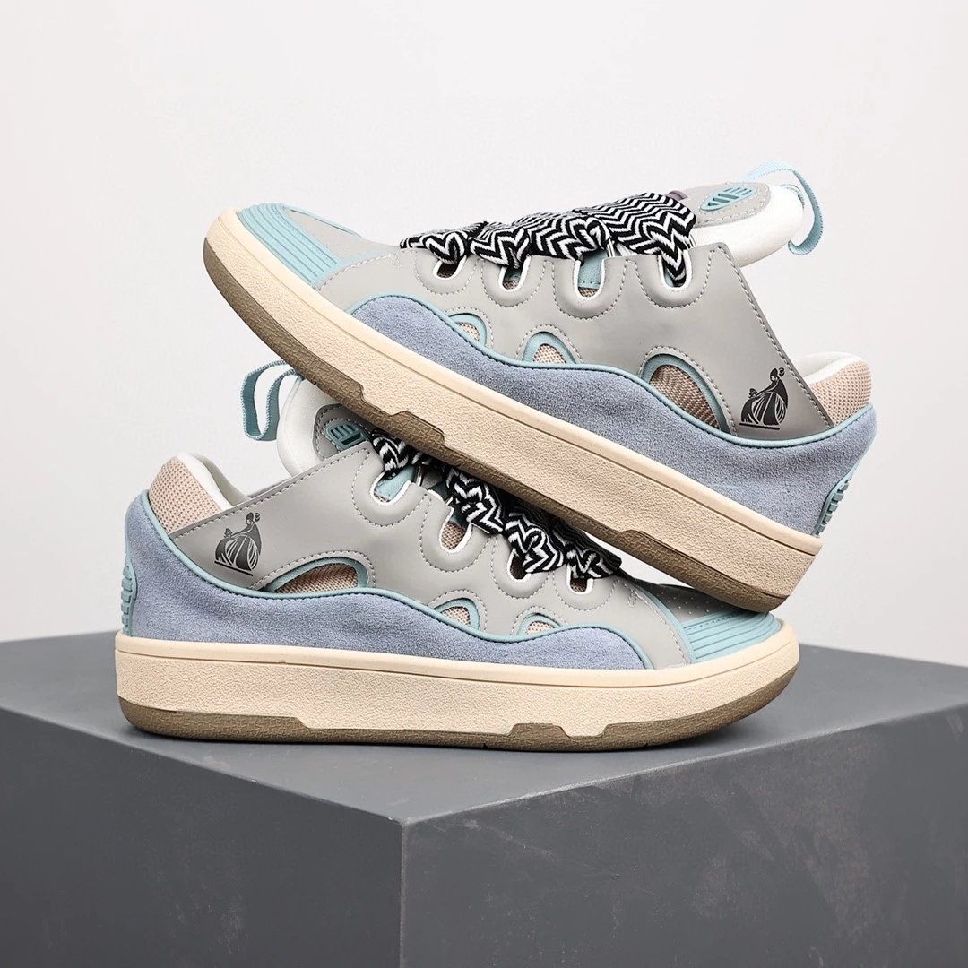 Lanvin Sneakers Low-top with wavy paneling and patterned laces — gray