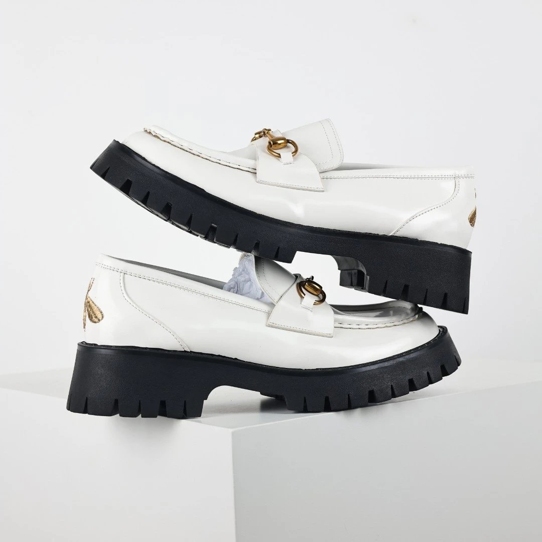 Unbranded Casual Shoes Chunky Platform Horsebit Loafers — white