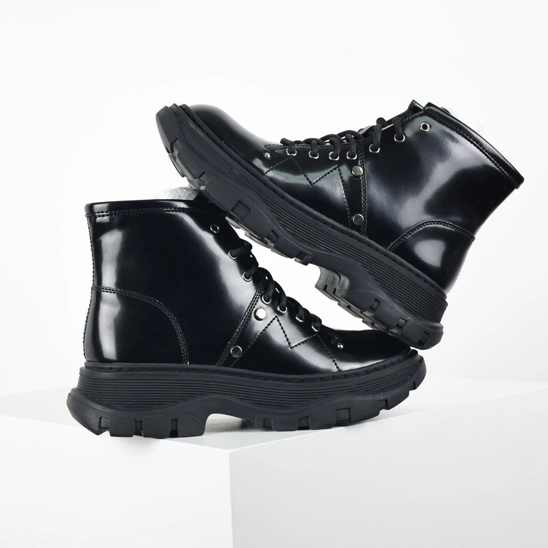 Unbranded Boots Lace-Up Ankle with Lug Sole — Black