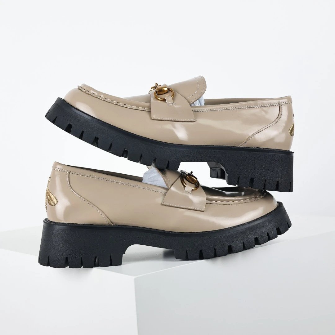 Unbranded Casual Shoes Chunky Platform Horsebit Loafers — Apricot color