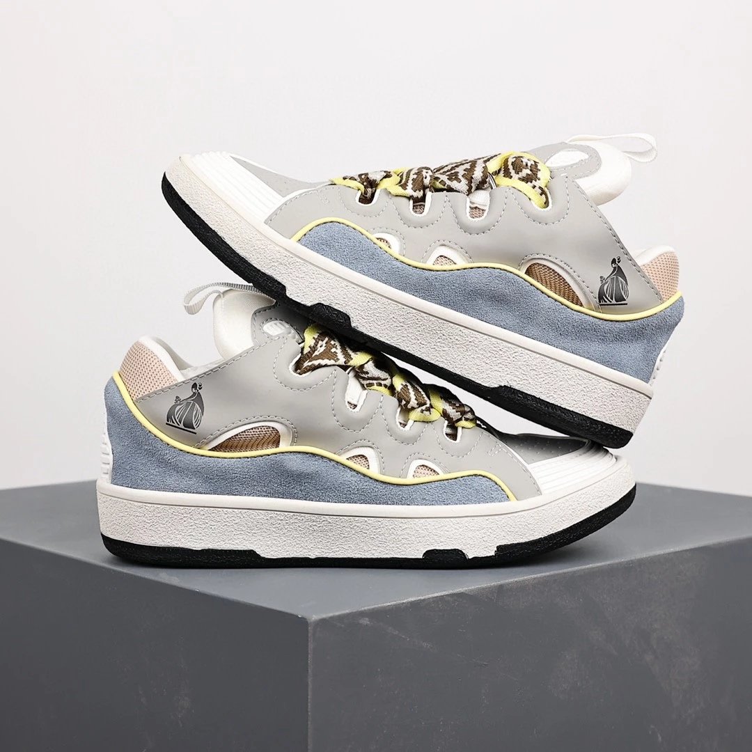 Lanvin Sneakers Low-top with wavy paneling and patterned laces — Light blue-gray