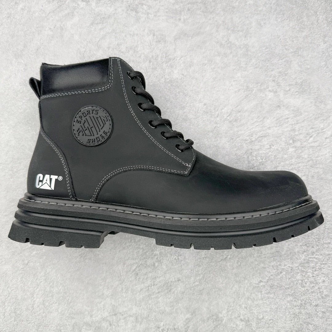CAT Boots Lace-Up Work — Black logo seal
