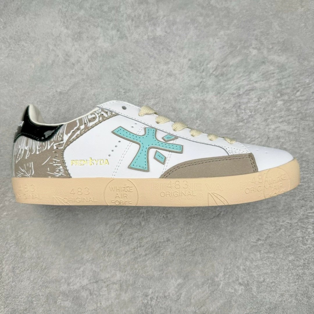 Premiata Sneakers Low-Top Lace-Up — White blue black tail graffiti