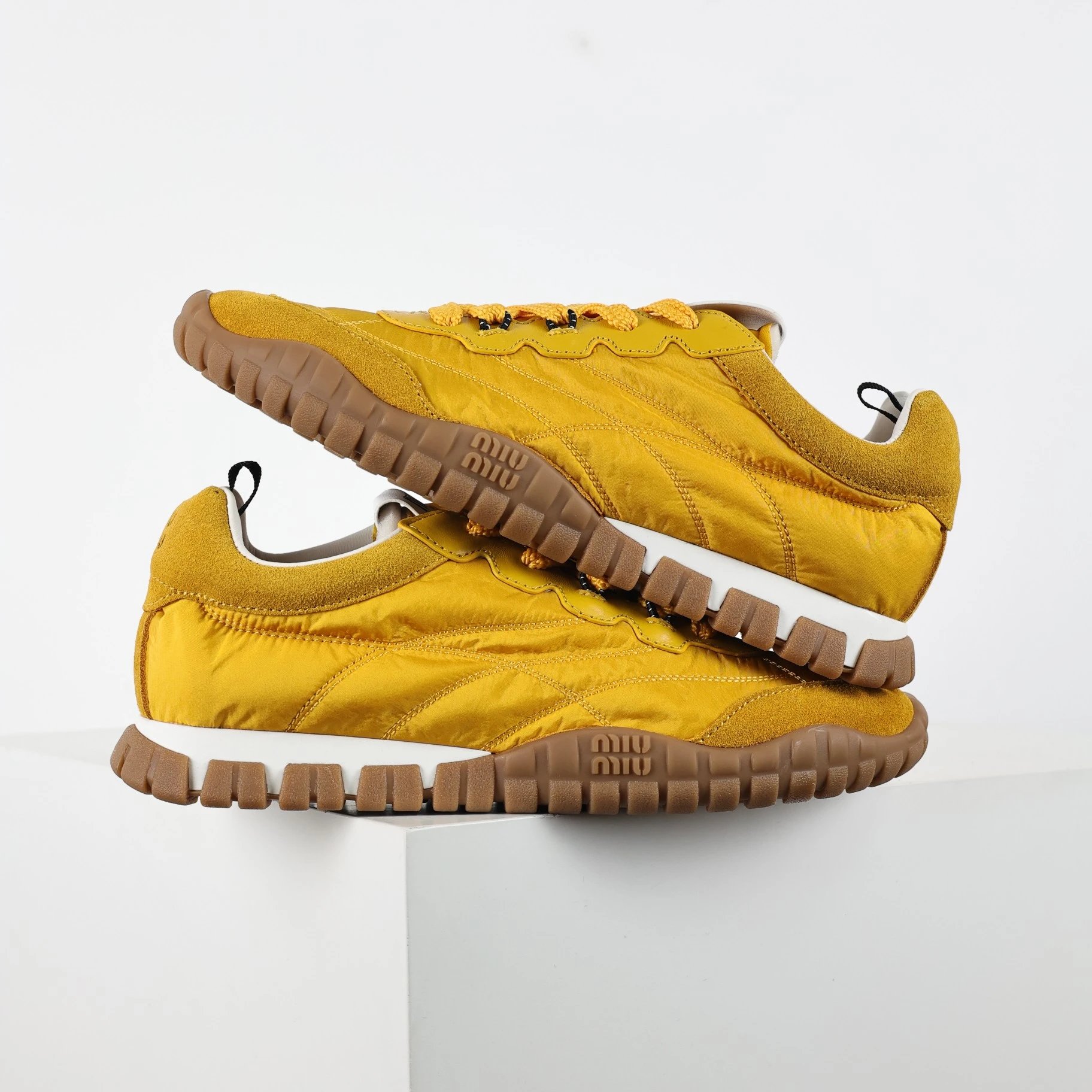 Miu Sneakers Nylon and suede lug-sole — Yellow