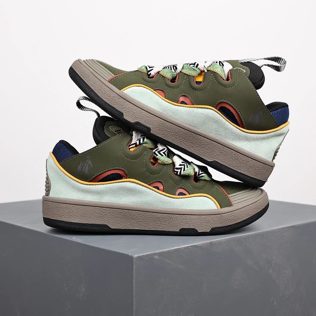 Lanvin Sneakers Low-top with wavy paneling and patterned laces — Green