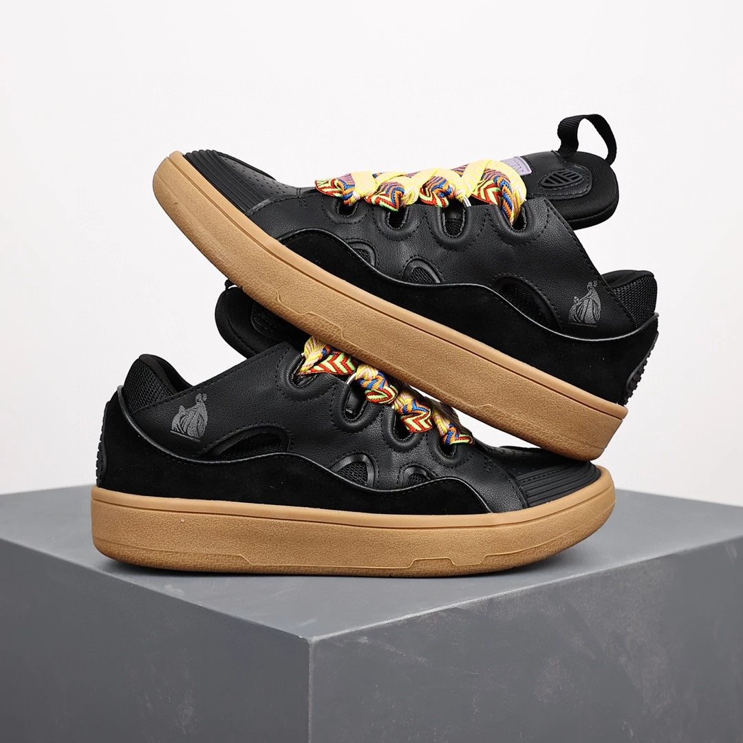 Lanvin Sneakers Low-top with wavy paneling and patterned laces — Black
