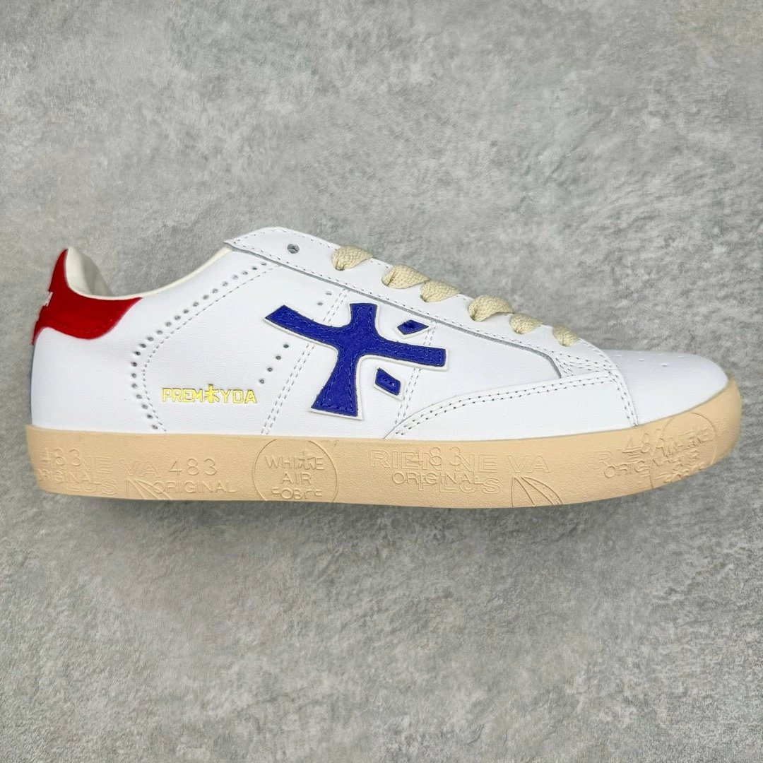 Premiata Sneakers Low-Top Lace-Up — white blue red tail