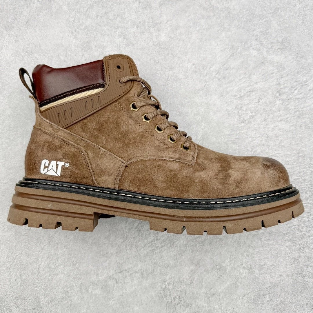 CAT Boots Lace-Up Work — Brown with Burgundy Heel