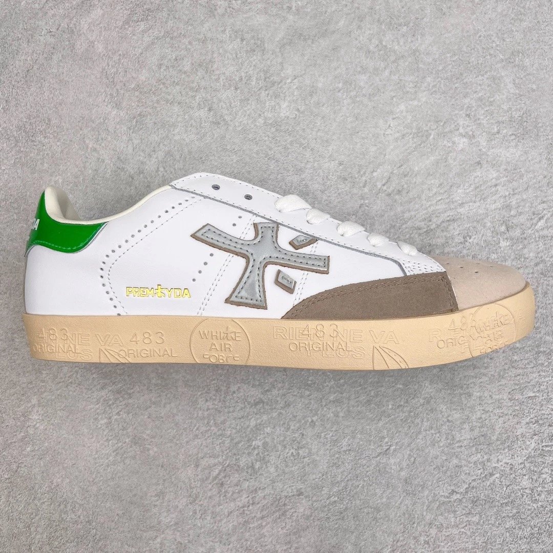 Premiata Sneakers Low-Top Lace-Up — White-green tail