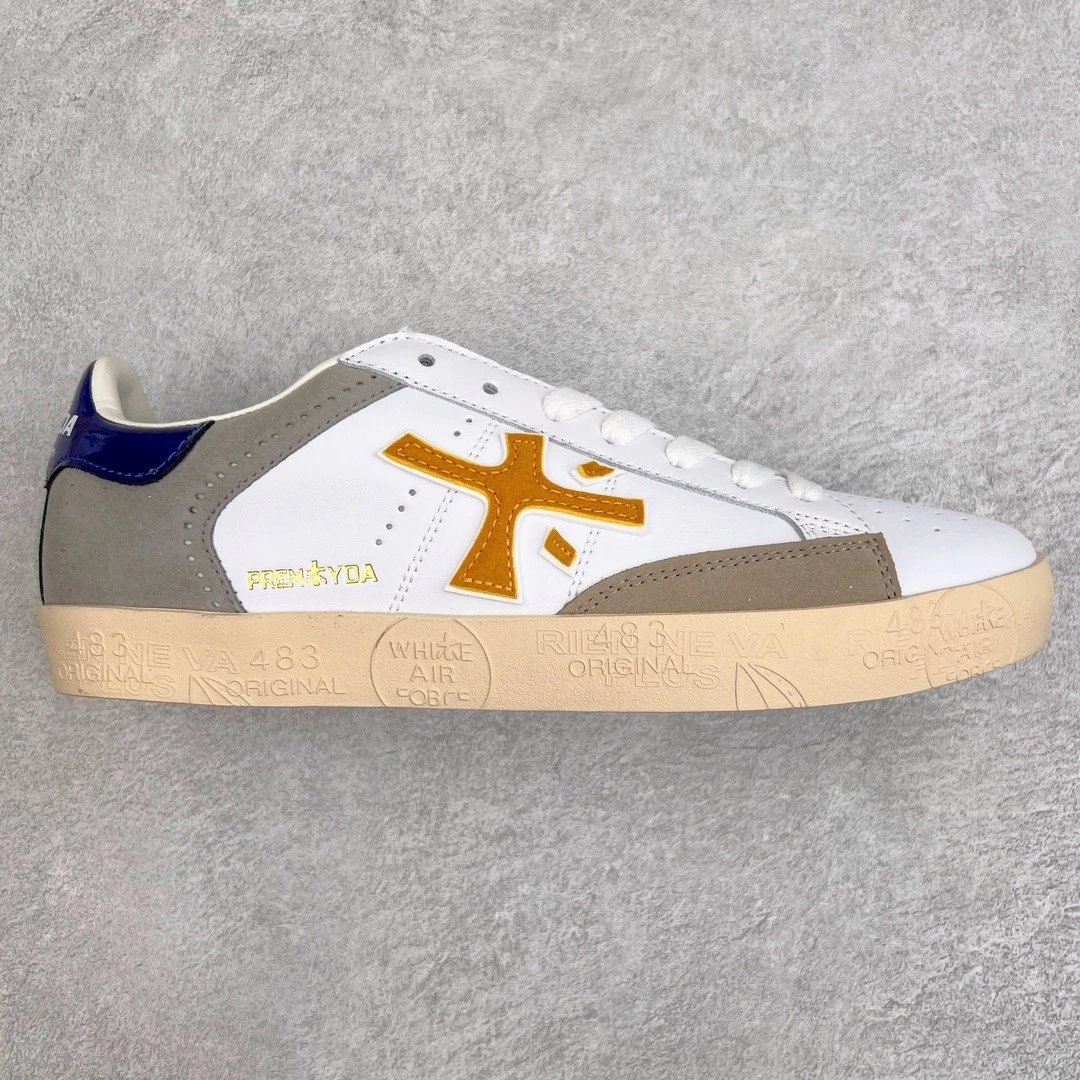 Premiata Sneakers Low-Top Lace-Up — white gray blue tail