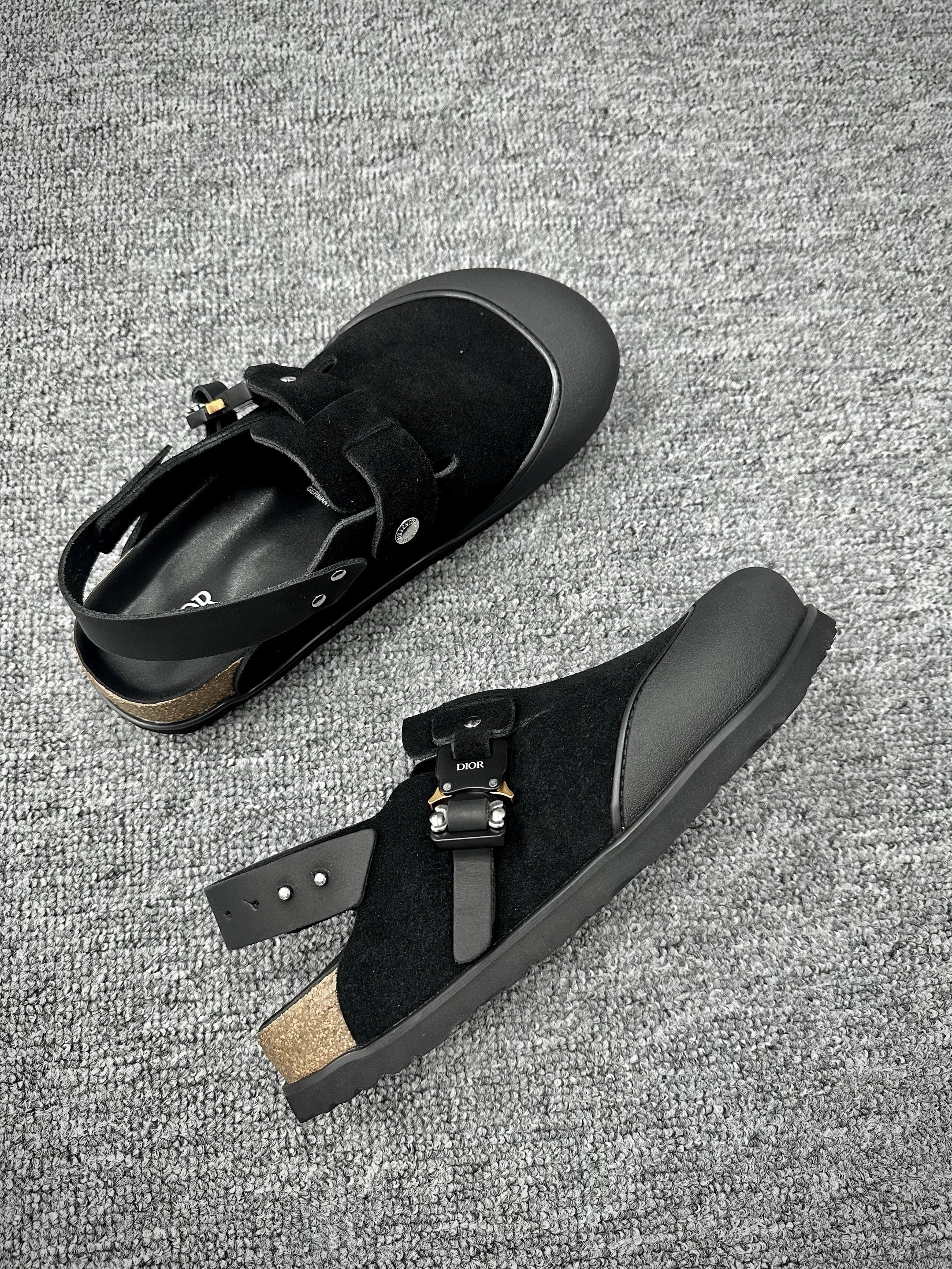Dior Sandals Closed-Toe Cork Footbed Buckle — Black