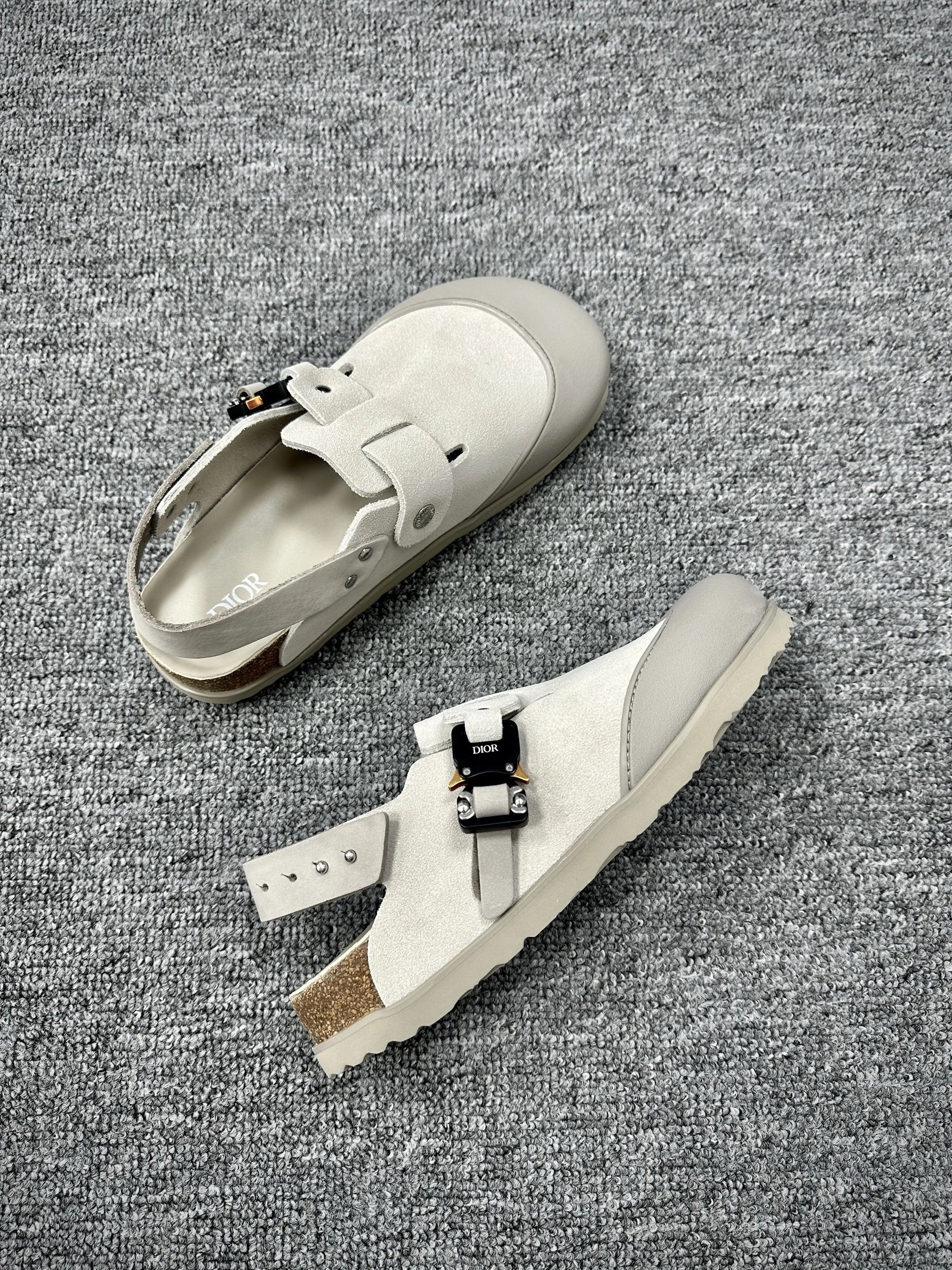 Dior Sandals Closed-Toe Cork Footbed Buckle — Grayish white