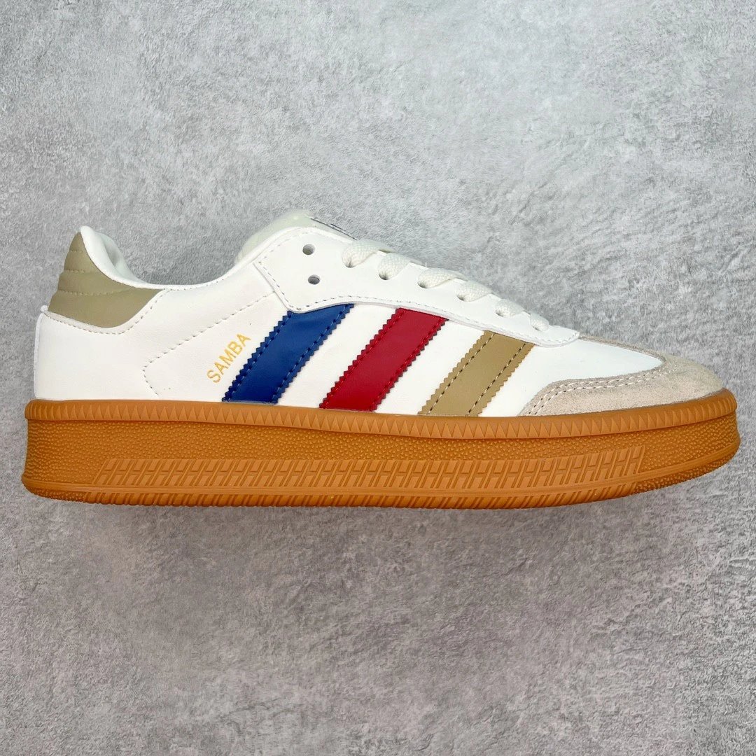 Unbranded Sneakers Samba platform with three-stripe side panels — red blue brown