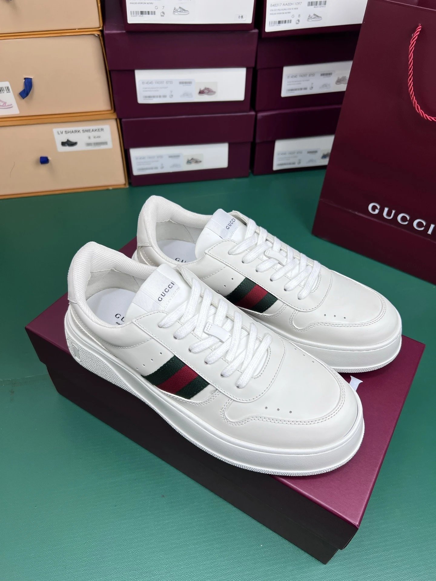 Gucci Sneakers Platform with Web Stripe — white