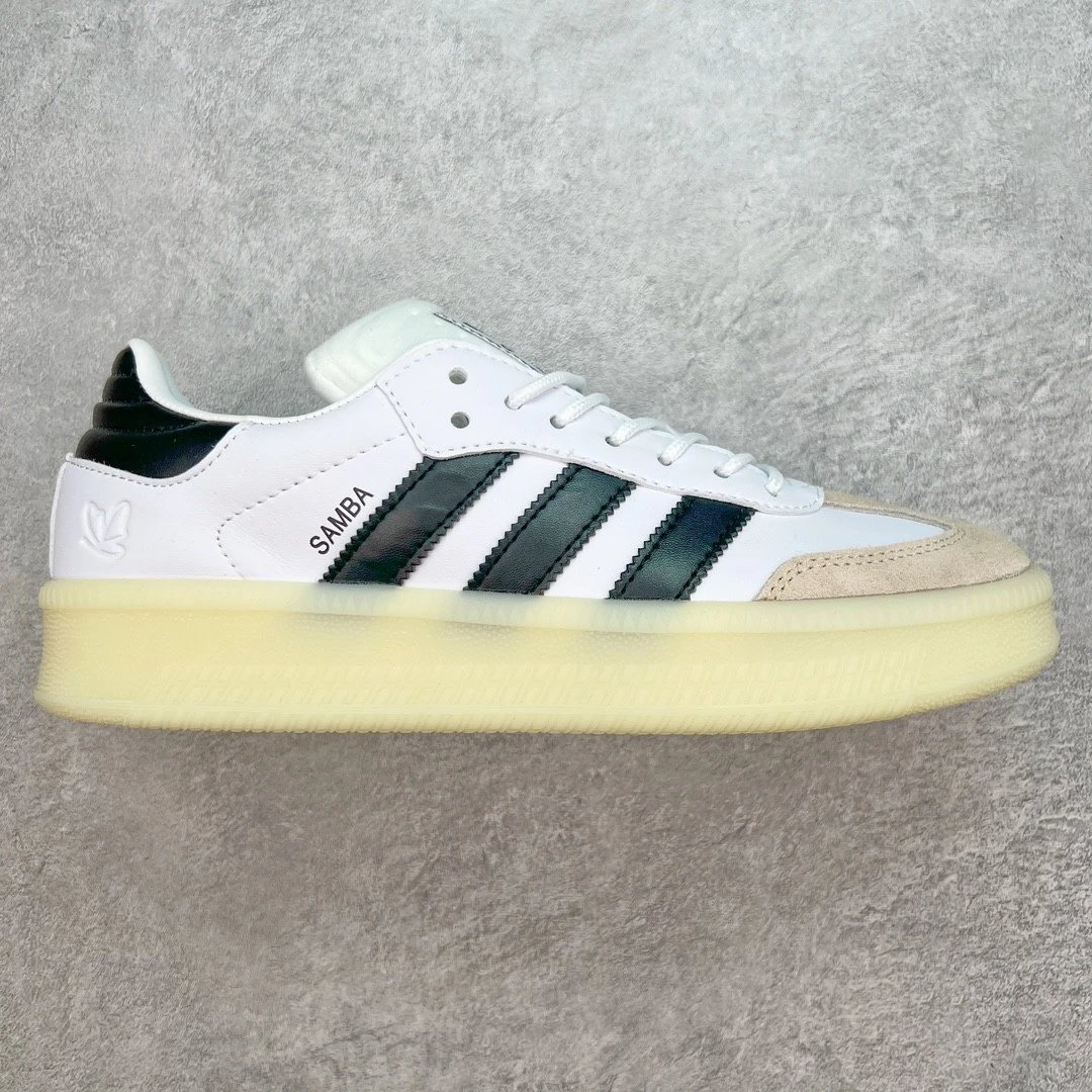 Unbranded Sneakers Samba platform with three-stripe side panels — white black white background