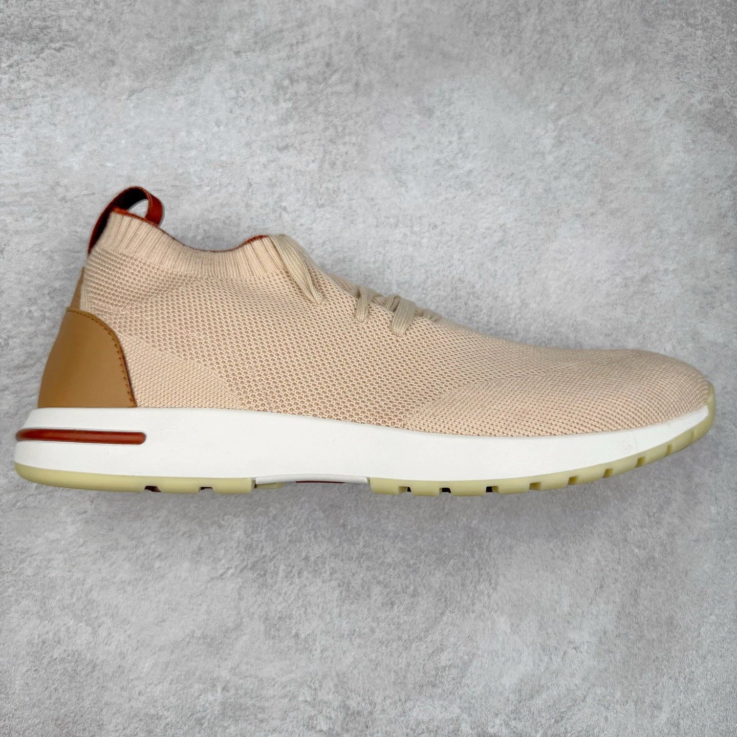 Unbranded Sneakers Knit Sock with Leather Heel Panels — Beige