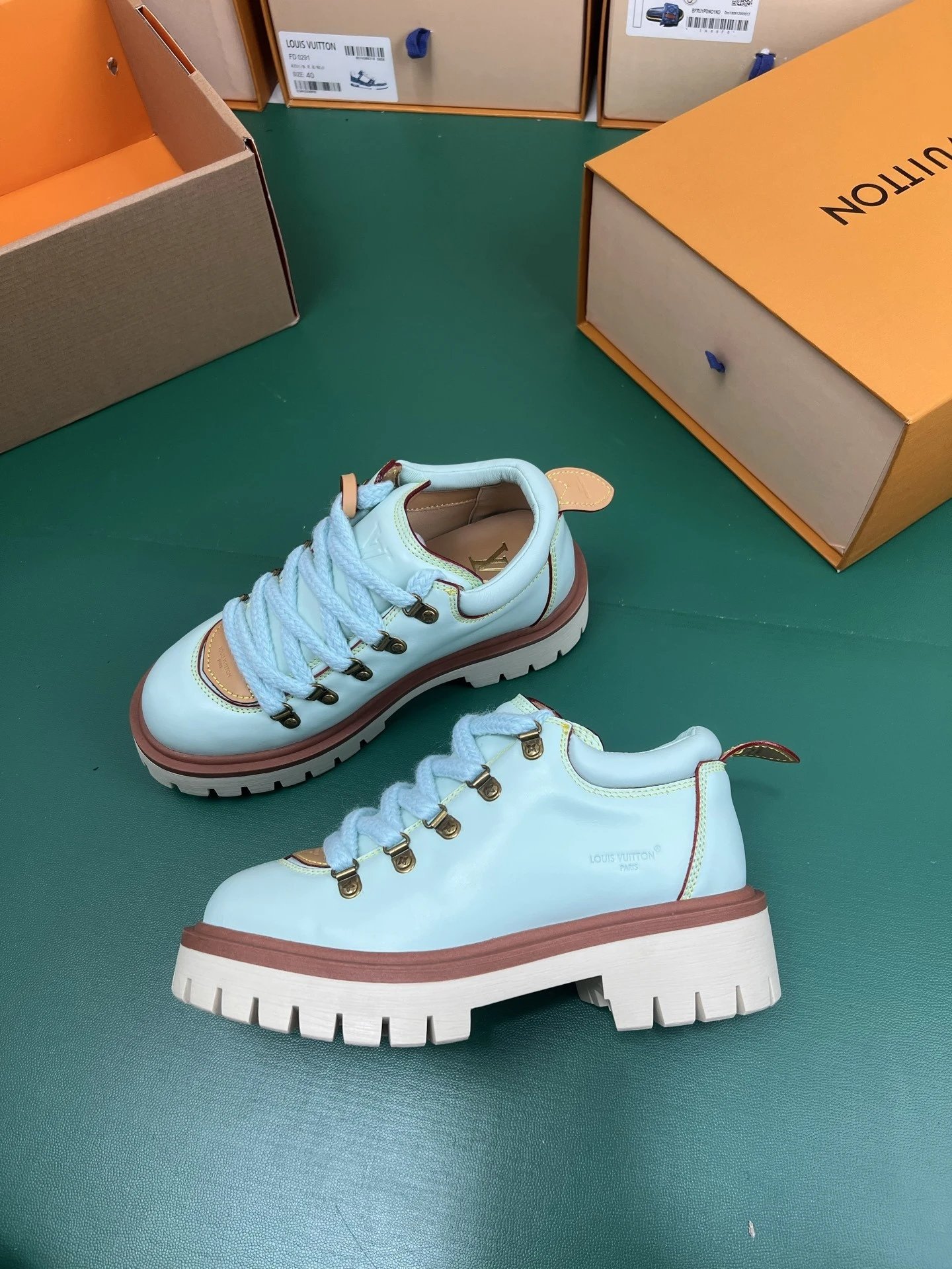 Louis Vuitton Boots Low-Top Workwear Lace-Up with Lug Soles — Blue