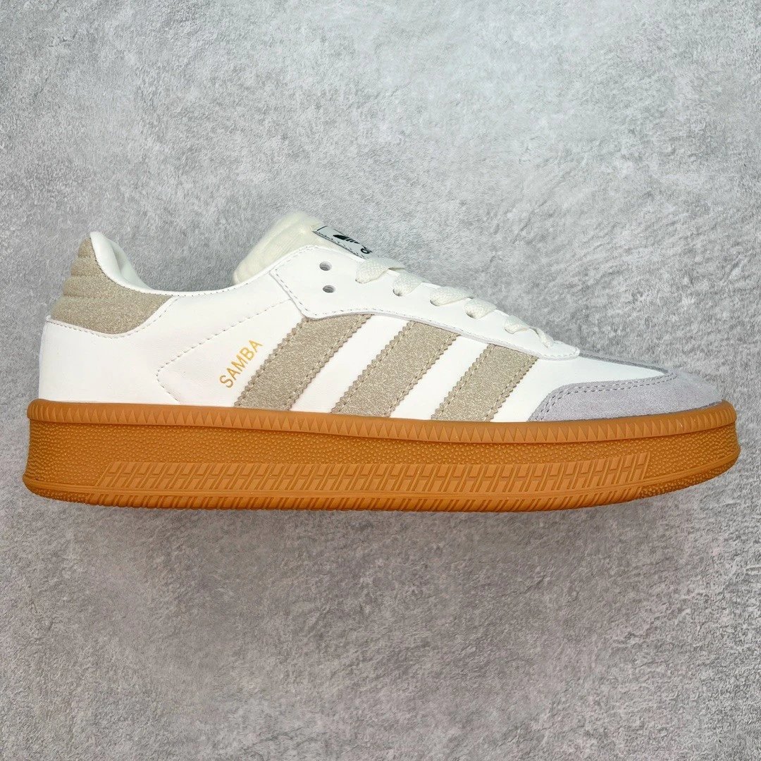 Unbranded Sneakers Samba platform with three-stripe side panels — White, gray, and brown