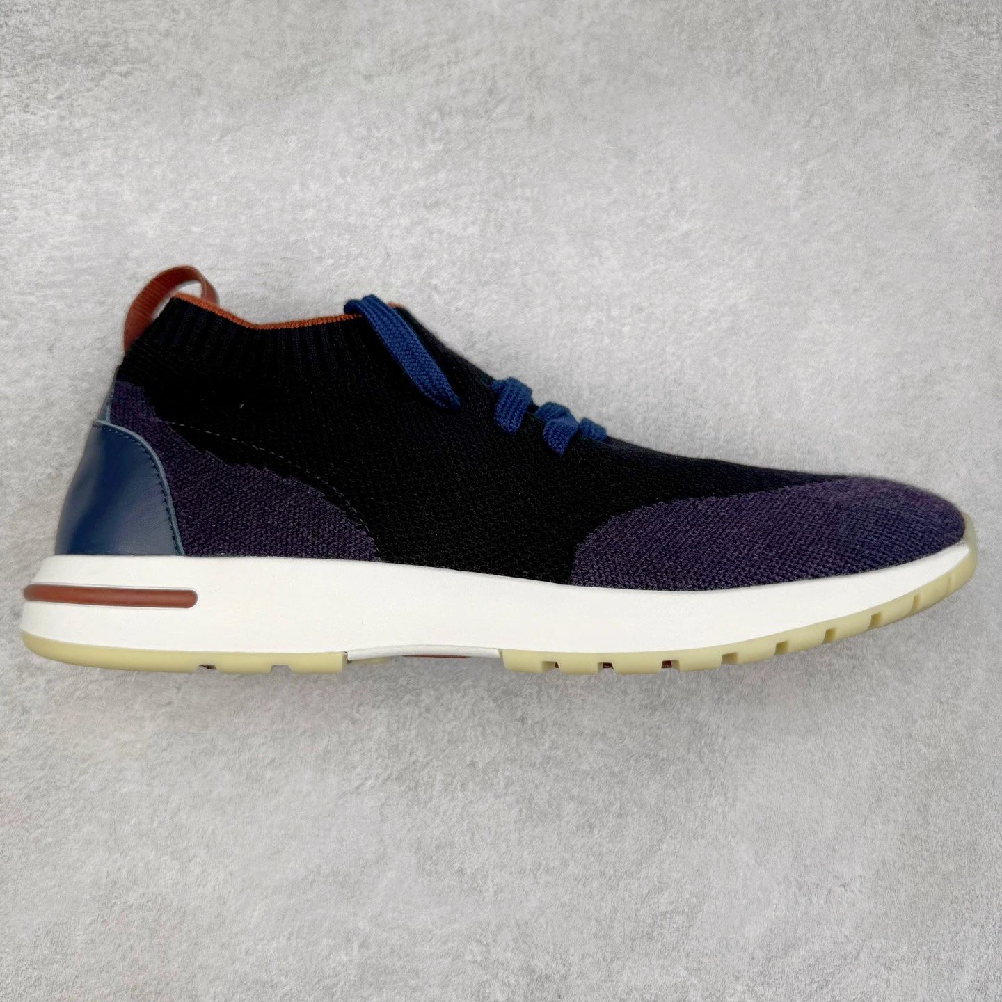 Unbranded Sneakers Knit Sock with Leather Heel Panels — Black