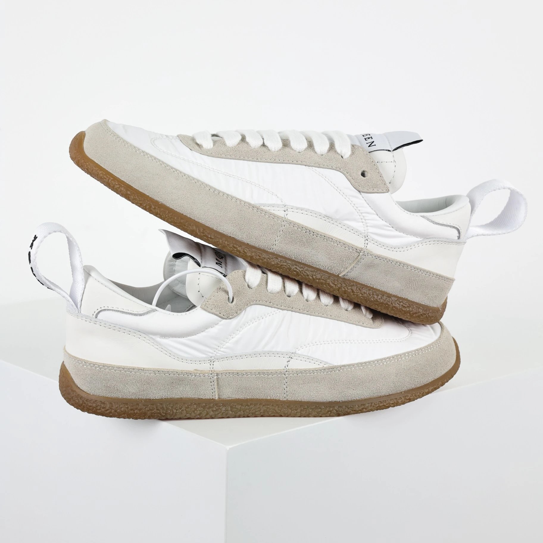 Alexander McQueen Sneakers Low-Top Nylon and Suede with Rear Pull Tabs — white