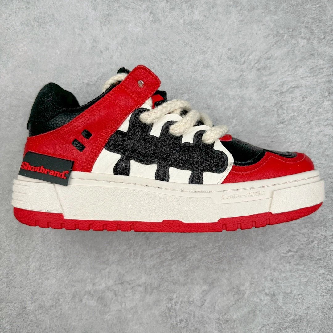 Shootbrand Sneakers Low-Top Wing-Embroidered Platform — Black, red, and white