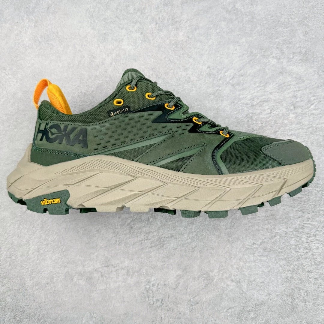 HOKA Sneakers Low-Top Trail with Lugged Vibram Soles — Greenish-yellow
