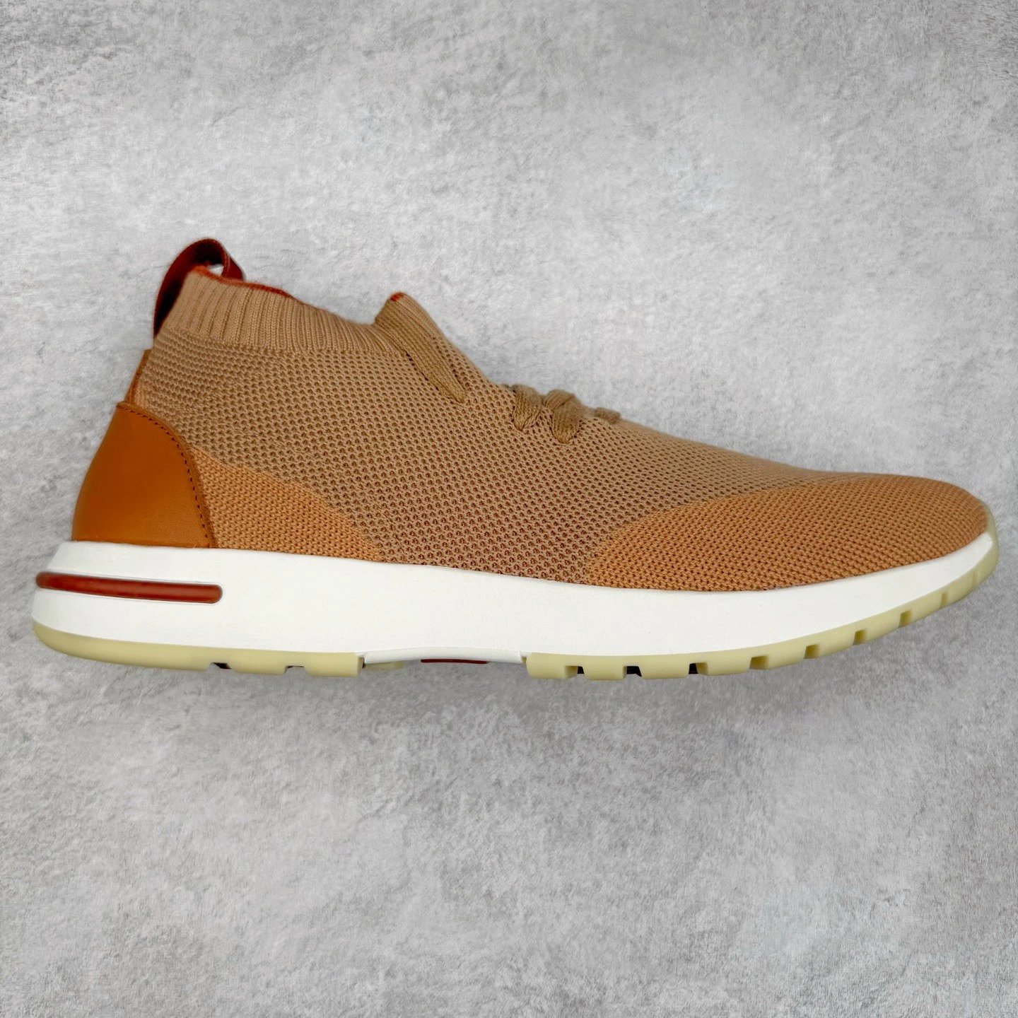 Unbranded Sneakers Knit Sock with Leather Heel Panels — Brown