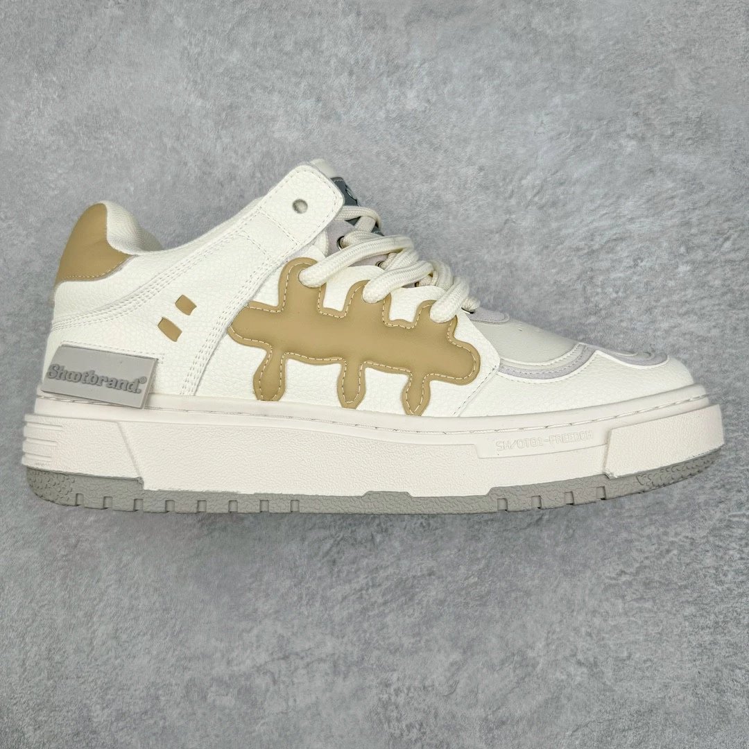 Shootbrand Sneakers Low-Top Wing-Embroidered Platform — White-brown