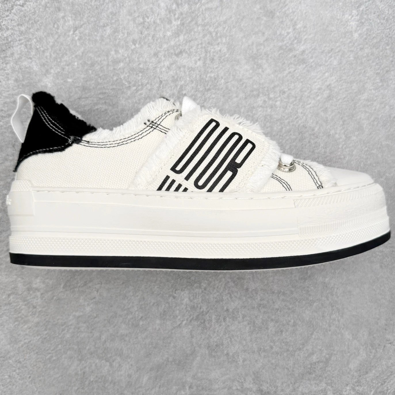 Dior Sneakers Low-Top Platform Canvas with Frayed Logo Strap — Black and white