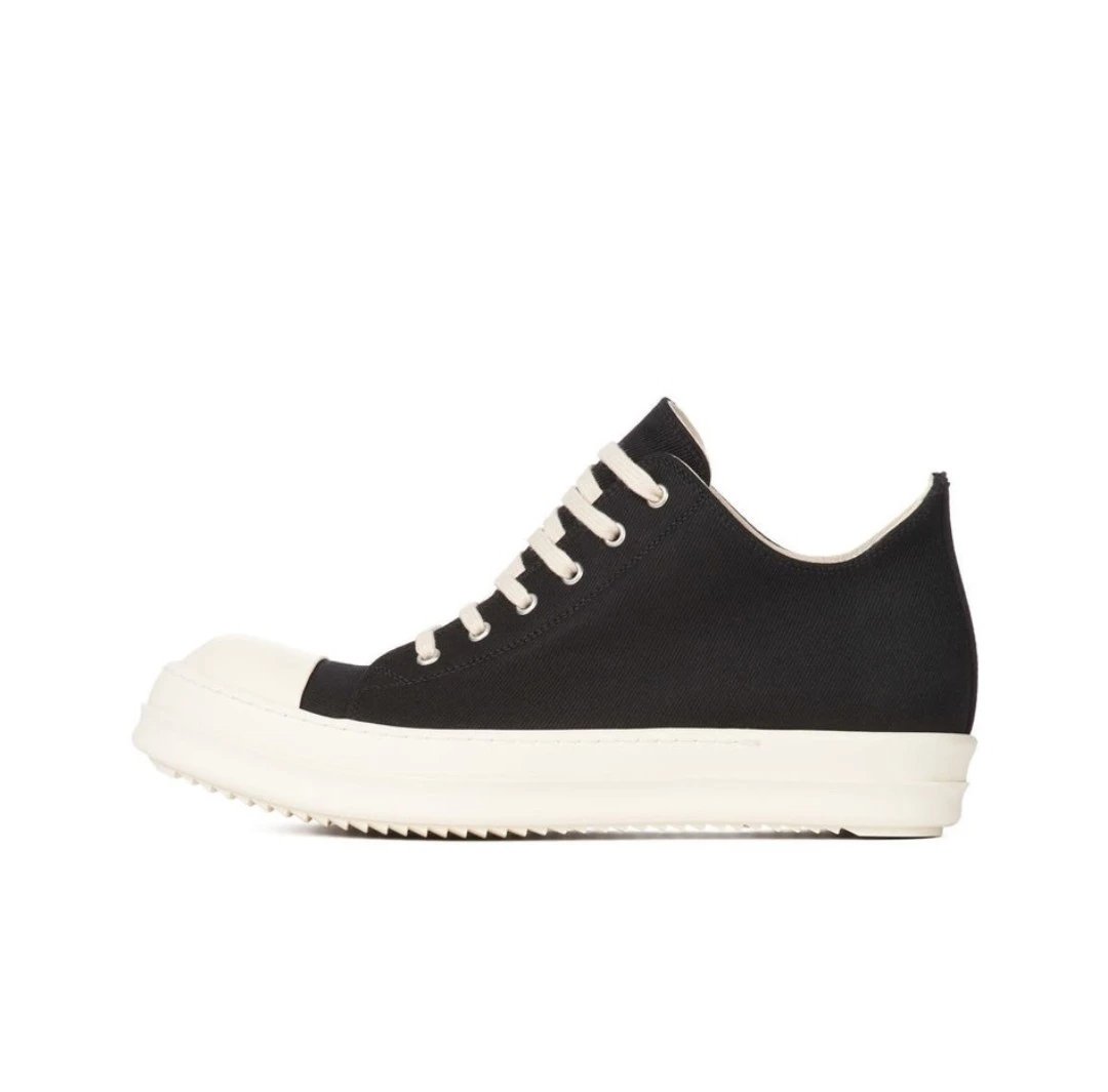 Rick Owens Sneakers Low-top lace-up with contrast side stripe and serrated sole — Black fabric surface DS02B4802DQ-911