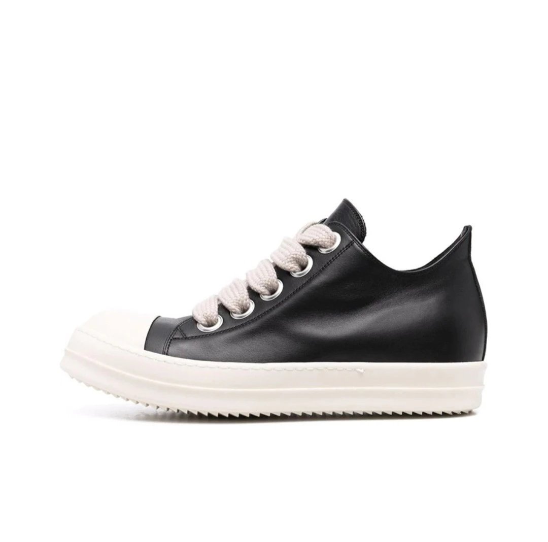 Rick Owens Sneakers Low-top lace-up with contrast side stripe and serrated sole — Black leather surface RU01B1891LPOW 1-9111