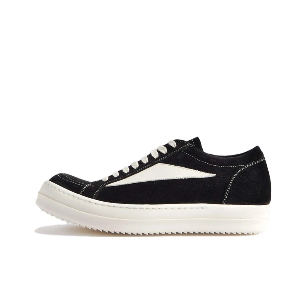 Rick Owens Sneakers Low-top lace-up with contrast side stripe and serrated sole — Black suede RU01C4897LVSLPO-911